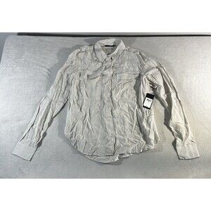 Guess Women's Button Up Collared Shirt Size Med Long Sleeve Ivory Bone Mona Top